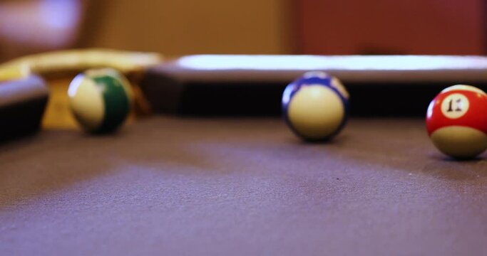 Playing Billiard Sports With Cue Stick Hit The Ball. Selective Focus Shot