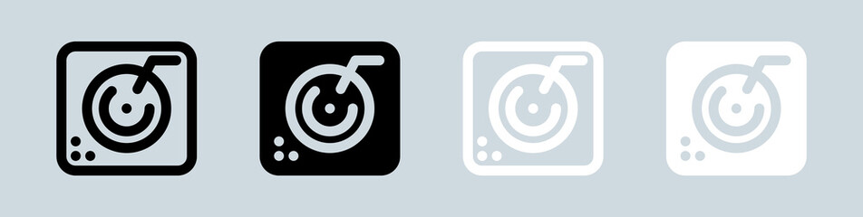 Turntable icon set in black and white. Dj signs vector illustration.