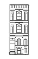 Building line art illustration. Architecture elements, street build vector monochrome illustration. Municipal building