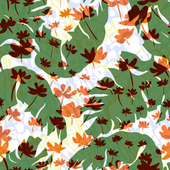 Shadows of tropical leaves and flowers on an abstract background. Seamless floral pattern