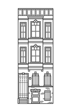 black and white building facade outline clip art preview