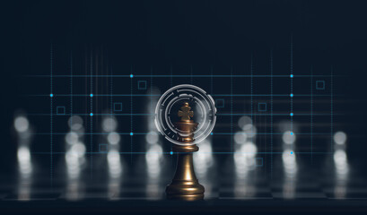 Strategy ideas business futuristic icon on background and golden, silver chess board game business...