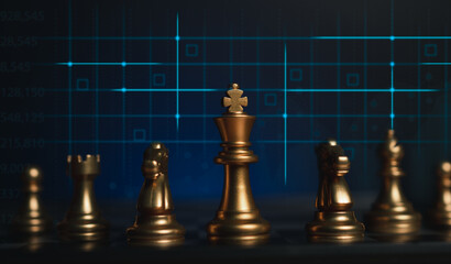 Strategy ideas business futuristic icon on background and golden, silver chess board game business...