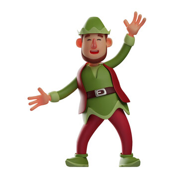  3D illustration. Cartoon Elf showing cute expression. with arms wide open. with a handsome smile. 3D Cartoon Character
