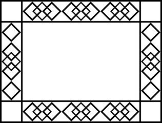 Stained-glass frame in black and white.