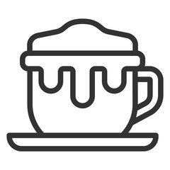 Cup with hot chocolate and drips - icon, illustration on white background, outline style
