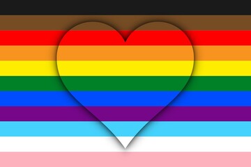 Bandera arcoíris 11 colores con corazón - obrazy, fototapety, plakaty