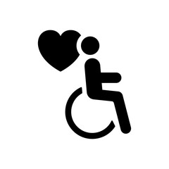 Charity and Donate Concept. Handicap Patient in Wheelchair Silhouette Icon. Volunteer Care for Disabled Black Pictogram. Caregiver Icon. Care and Help Service. Vector Illustration