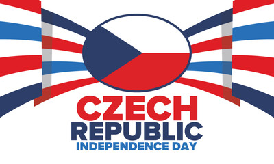 Czech Republic Independence Day. National happy holiday, celebrated annual in October 28. Czech Republic flag. Red and blue colors. Patriotic elements. Poster, card, banner and background. Vector illu