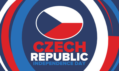 Czech Republic Independence Day. National happy holiday, celebrated annual in October 28. Czech Republic flag. Red and blue colors. Patriotic elements. Poster, card, banner and background. Vector
