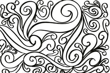  Floral abstract hand drawn pattern. Ink drawing flowers in monochrome illustration.