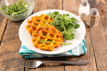 vegan waffle with sweet potatoes - obrazy, fototapety, plakaty
