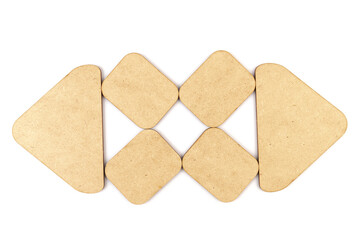 Workflow flowchart of business management concept, flow chart, diagram action plan processing with wooden plates on white background.