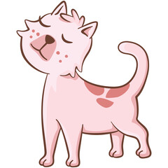 Pink cat with closed eyes. Cute illustration of a little cat. Vector illustration on white background.