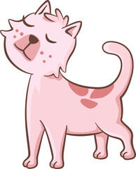 Pink cat with closed eyes. Cute illustration of a little cat. Vector illustration on white background.