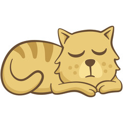 Yellow cat sleeping. Cute illustration of a cat that is lying on the ground. Vector illustration on white background.
