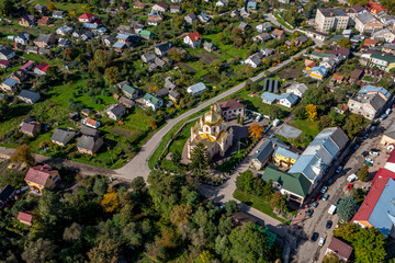 Sudowa Wyschnja in the Ukraine from above | Sudovovyshnyanskyy Internat | Kostel Materi Bozhoi Pomichnytsi Virnykh | Holy Trinity Church