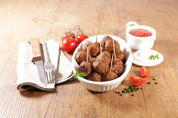 fried beef meatballs snack and spicy sauce