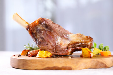 baked lamb chop and vegetable on wooden board © M.studio