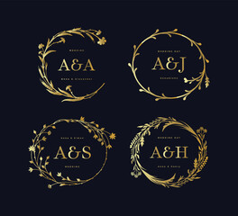 Collection of personal wedding monograms. Set of vintage vector templates.