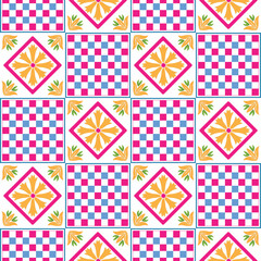 Fototapeta premium Abstract Modern Geometric Floral Moroccan Style Tile Pattern Oriental Azulejos Traditional Decoration Ceramic Seamless Design Trendy Fashion Colors Perfect for Allover Fabric Print