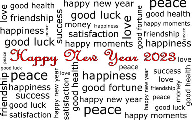 Happy New Year 2023 wordcloud - illustration
