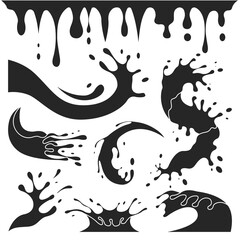 Splash black set icon. Vector illustration splatter on white background .Vector black set icon splash of spill.