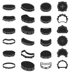Tambourine vector black icon set . Collection vector illustration timbrel on white background. Isolated black illustration icon set of tambourine for web design.
