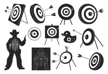 Target of arrow vector black set. Isolated black icon goal. Vector illustration target of arrow on white background .