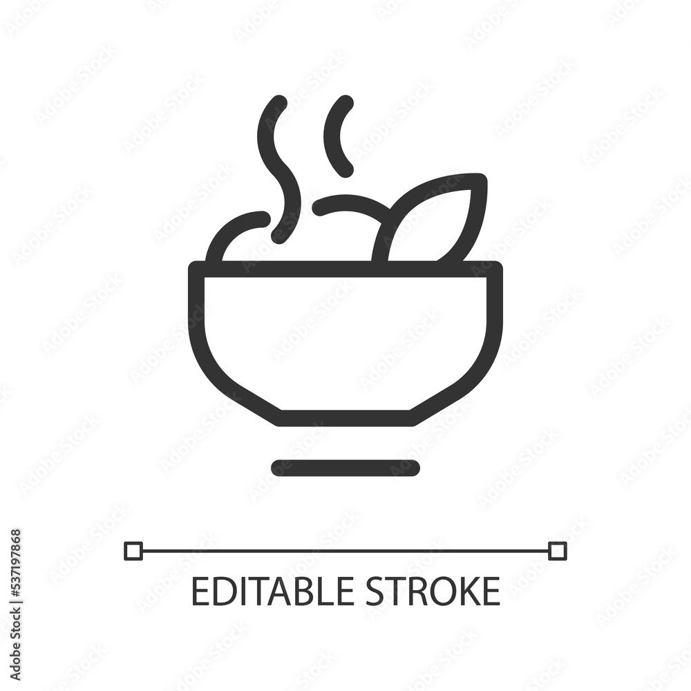 Poster hot meal pixel perfect linear ui icon. dinner time. healthy food. delicious vegan breakfast. gui, ux