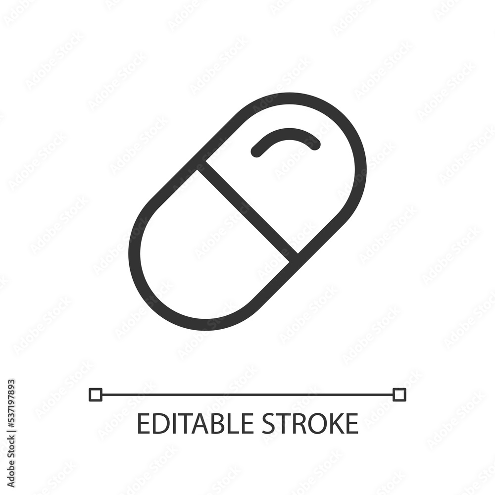 Poster medication pixel perfect linear ui icon. medical prescription and treatment. capsule pill. gui, ux d