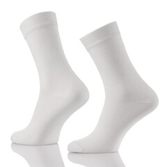 White cotton long sock on invisible foots isolated on white background.