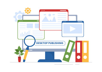 Digital Publishing Content Blog Marketing Writing for Social Media or Webpage Organization in Template Hand Drawn Cartoon Flat Illustration