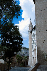 Urbino, (PU), Italy - August 10, 2022: Exterior view of the Palazzo Ducale showing the towers in...