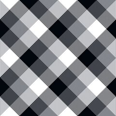 Black White Plaid seamless patten. Vector diagonal checkered monochrome plaid textured background. Traditional fabric print. Plaid texture for fashion, print design.