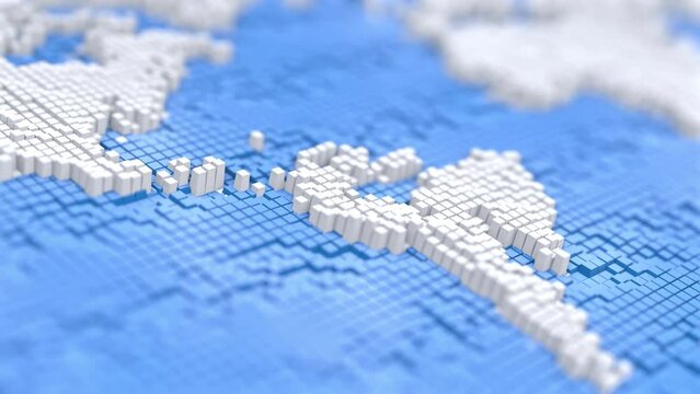Pixel Earth Planet. 3D rendering. Pixelation of the world map.