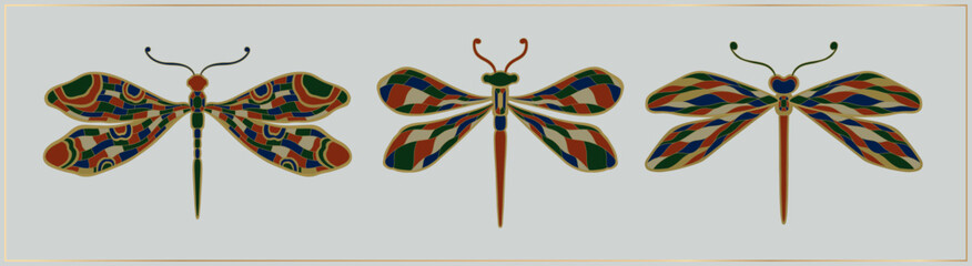 Art nouveau style dragonfly insect basic element. 1920-1930 years vintage design. Symbol motif design. © ArinaKram