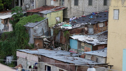 Fototapeta na wymiar corrugated iron roofs in a residential area in Santo Domingo in the Dominican Republic in the month of January 2022