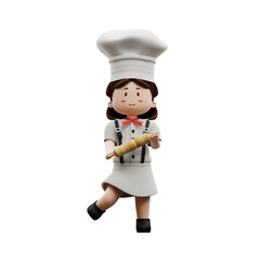 3d rendering female chef holding a roller pin