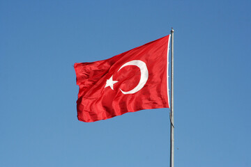 Turkish flag towards the blue sky