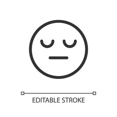 Sleepy face emoji pixel perfect linear ui icon. Indifferent emotion. Feelings expression. GUI, UX design. Outline isolated user interface element for app and web. Editable stroke. Arial font used