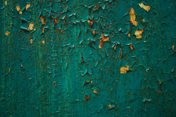 Obraz premium Metal sheet rusty faded texture. Peeling green paint on a concrete wall. Steel plate background.