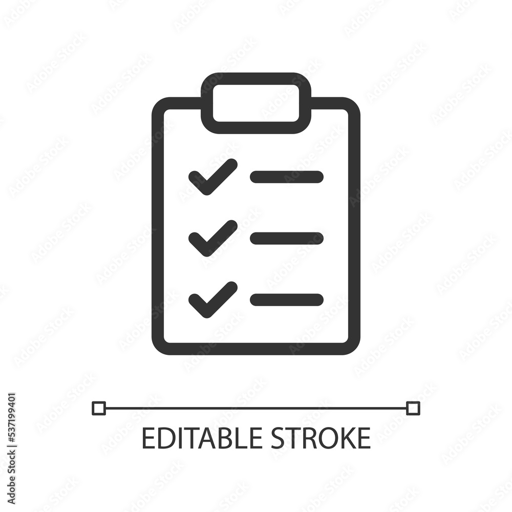 Poster checklist pixel perfect linear ui icon. wellness to do list. questions form. feedback poll. gui, ux 