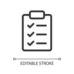Checklist pixel perfect linear ui icon. Wellness to do list. Questions form. Feedback poll. GUI, UX design. Outline isolated user interface element for app and web. Editable stroke. Arial font used