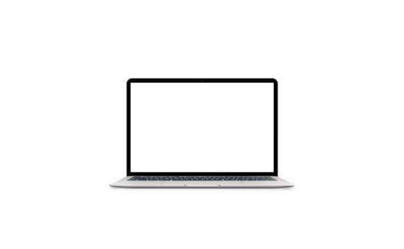 Isolated modern thin laptop with transparent PNG background and display