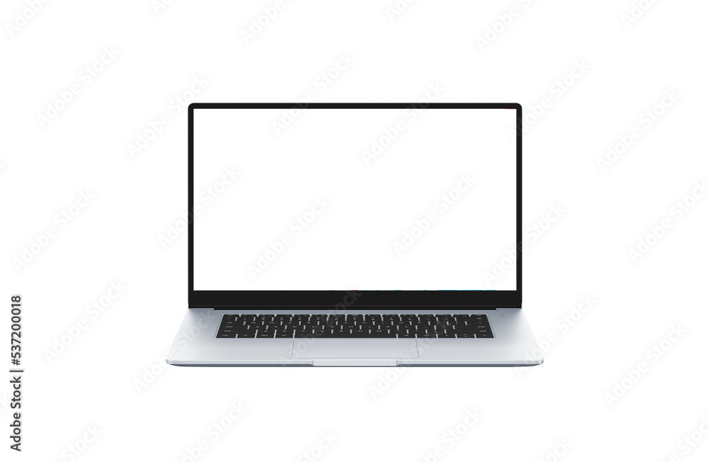 Poster Laptop front view on desk transparent. Isolated background and display