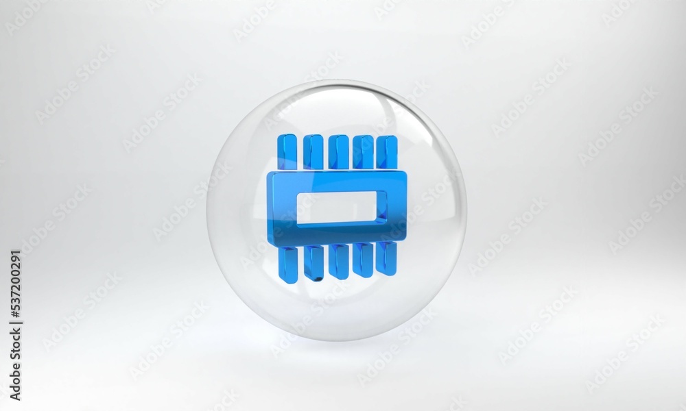 Poster blue computer processor with microcircuits cpu icon isolated on grey background. chip or cpu with ci