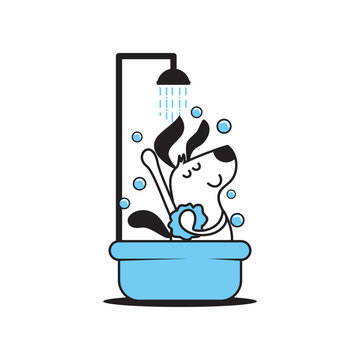 Dog taking bath illustration