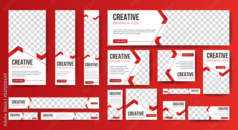 Wall mural multipurpose web banners template design set. creative red horizontal, vertical, header, square back