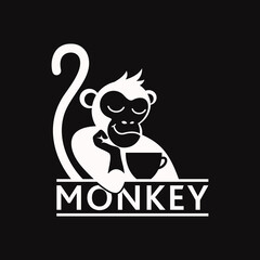 Monkey with a cup of coffee or tea. Logo or badge for coffee shops and cafes. Vector illustration. Special logo